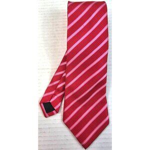Red & Pink Striped Repp Handmade Kailong Tie 100% Silk Mens Fashion Accessory
